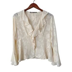 Zara Sheer Ruffle Jacquard Blouse Sz M